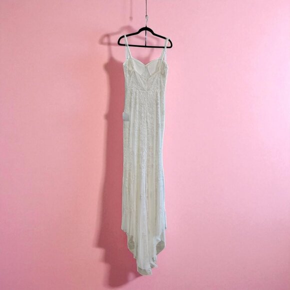 Lulus Momentous Love White Beaded Bustier Mesh Mermaid Maxi Dress Size Large - Picture 6 of 16